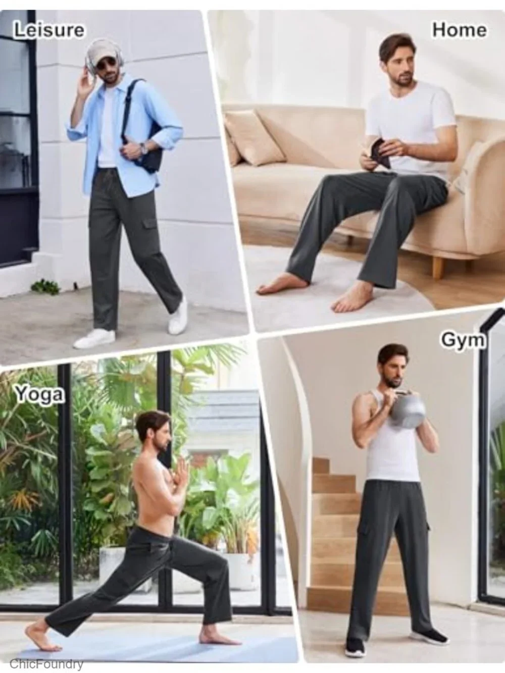 Men's Cargo Sweatpants Pockets Open Bottom Baggy Cotton Jogger Uncuffed Lounge